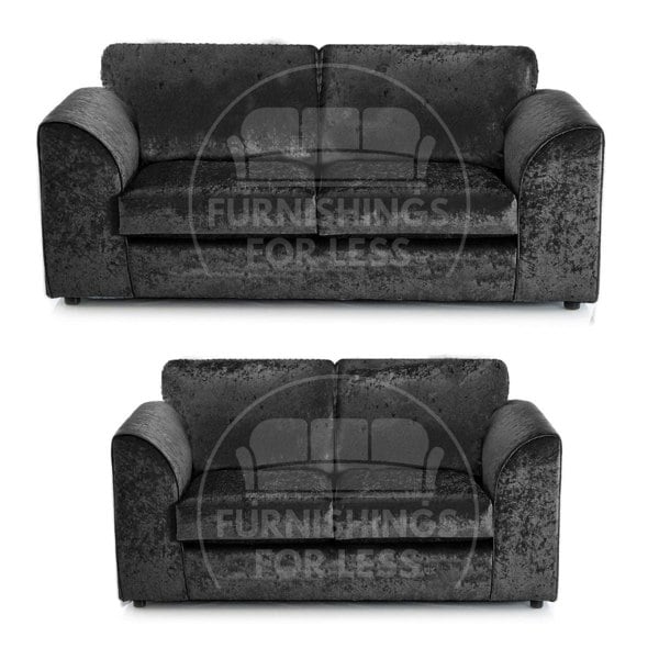 Furnishings For Less Crystal Crushed Velvet Sofa Suite Full Back