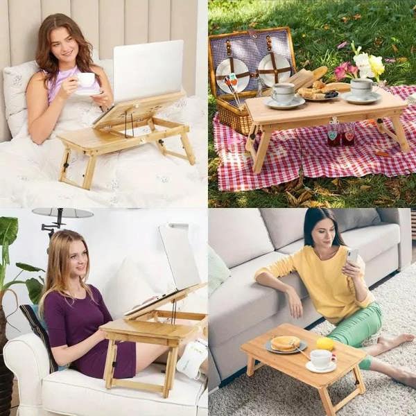 Dyzi Bamboo Portable Laptop Desk Adjustable Height & Angle Stand