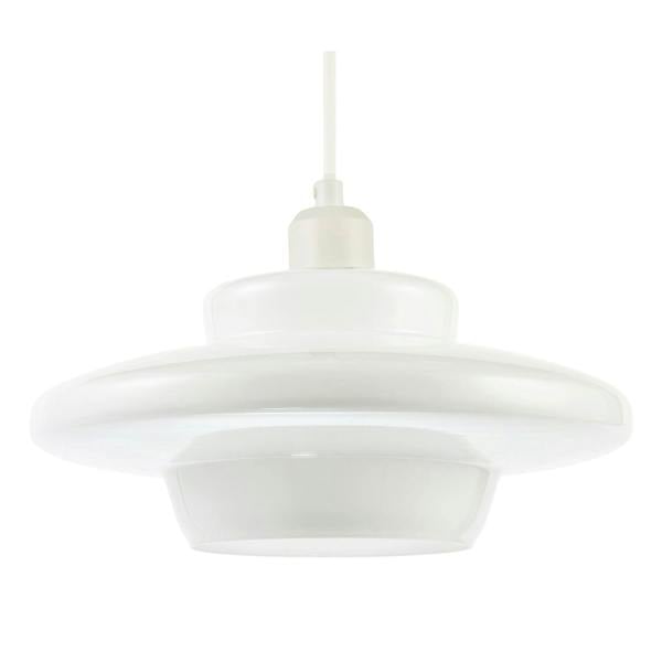 Modern UFO Disc Styled Ceiling Pendant Light Shade in Opal White Glass Image 1