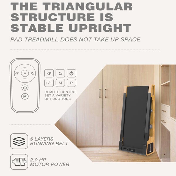 Strongology INCLINO 5° Incline Light Walnut Wood Finish Home and Office Quiet 2.0HP Adjustable Speed 1-6km/h Bluetooth  LED Display Treadmill