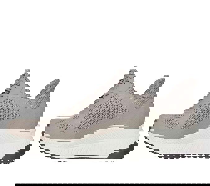 Skechers Bobs Squad 4 Chaos Mens Slip-Ins Casual Trainers, a light grey athletic shoe with breathable mesh upper and cushioned sole.