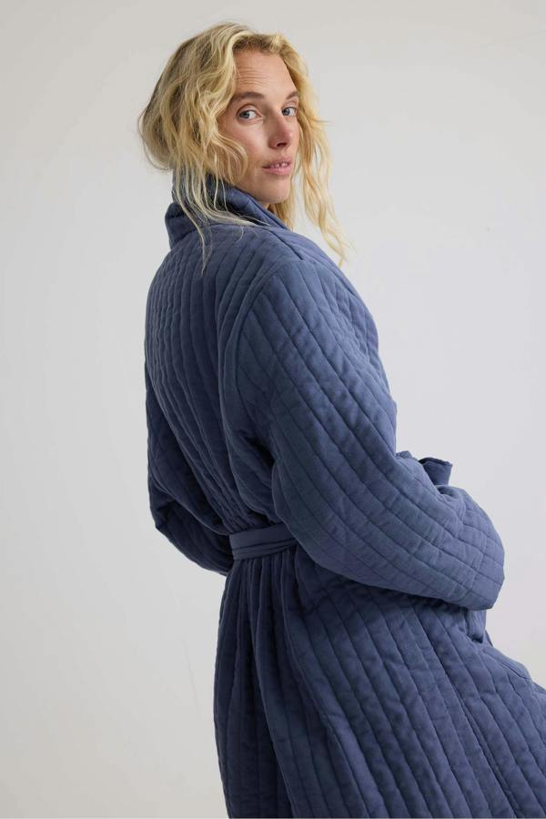 Pretty You London Quilted Cotton Robe In Folkestone Grey