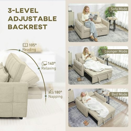 Wyld Haus Noel Cream 3 In One 2 Seater Sofa Bed With Adjustable Back And Cushions