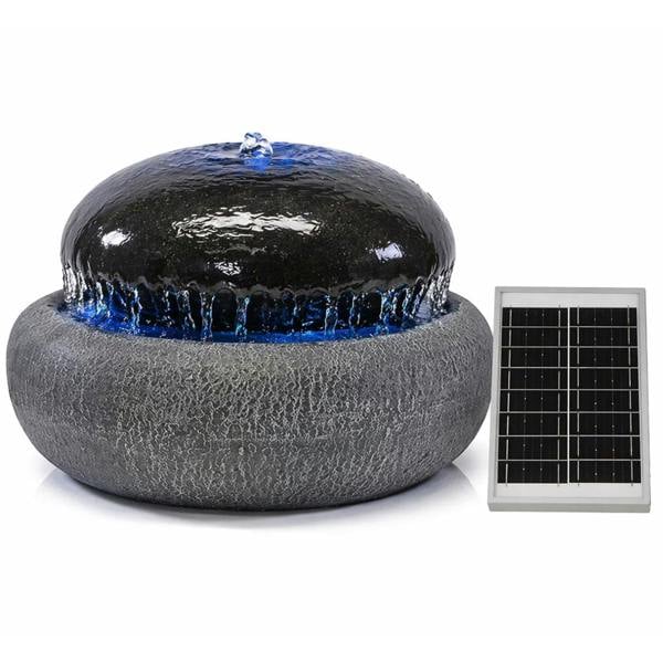 Gardenwize Solar Water Feature – Black Pebble Fountain with LED Lights & Battery Backup