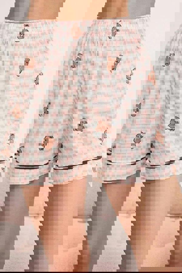 WOVCOR 100% Cotton Plaid Checkered Teddy Bear Patterned Knitted Pajama Set