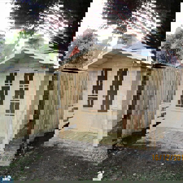 Shire Maulden with verandah 9x9 Log Cabin 19mm interlock Cladding - Best Shed