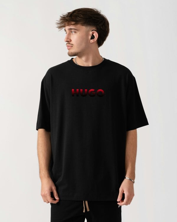HUGO Ray Mens Logo Graphic Pyjama T-Shirt - Black 001 front