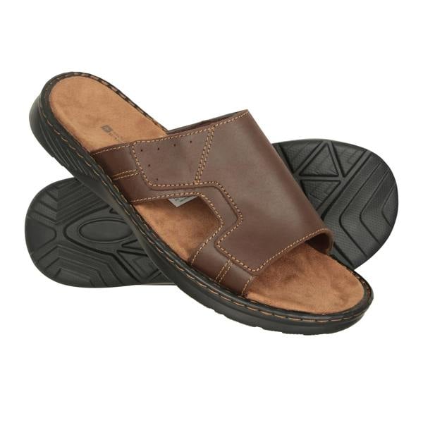 Mountain Warehouse Mens Comfort Leather Slip-on Sandals - Brown - 