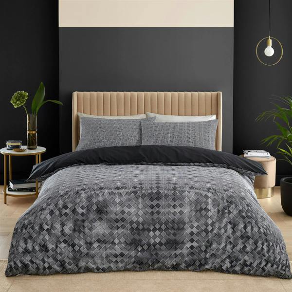 Artemis Greek Key Black Duvet Cover Set