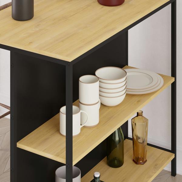 Decortie Modern Detroit Bar Table Oak, Silky Grey Black Dining Room Table w/Metal Legs, Open Shelf Kitchen Organiser 100(W)60(D)cm