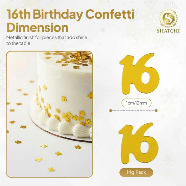 16th Birthday Gold Metallic Confetti Table Decoration Set, Foil Finish in 1, 2 or 4 Pack Options image 9