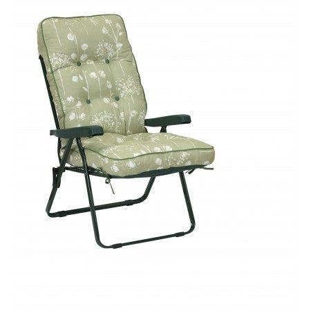 Deluxe Garden Recliner Chair with Cushion - Foldable Outdoor Lounger Sage Flower 99cm x 58cm x 58cm The Garden Furniture Shop