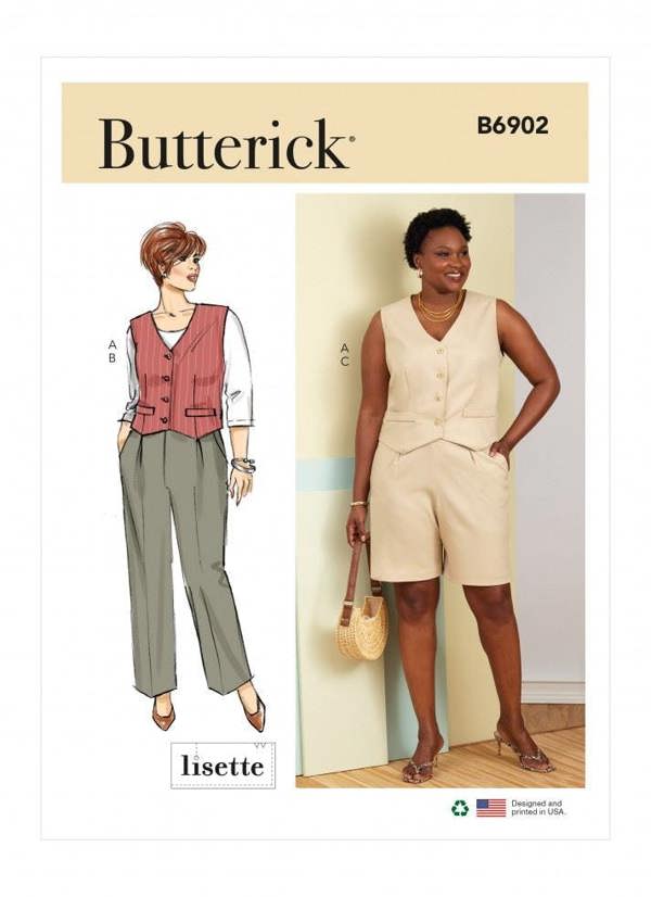 Butterick Sewing Pattern 6902, Waistcoats, Trousers, Shorts for Women, W2 (20W-22W-24W-26W-28W) - Intermediate