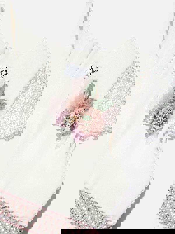 iAMe Girls Floral Printed A Line Dress in White