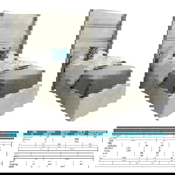 Casa Magna Nuno Straight Winged Upholstered Soft Velvet Bed Frame - Cream