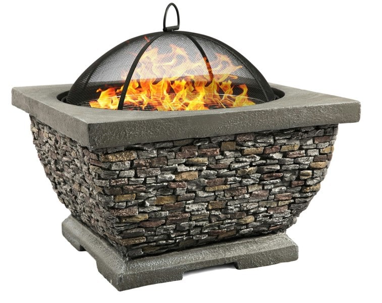 Centurion Supports Fireology TONTERIA Prestigious Garden and Patio Square Heater, Fire Pit, Brazier and Barbecue with Eco-Stone Finish