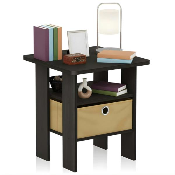 WALPLUS Andrey End Table Nightstand with Bin Drawer, Espresso/Brown, | Stylish Table for Home Use with Practical and Modern Design | 11157EX/BR