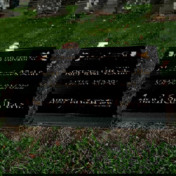 Memorials Direct Granite Memorial Tablet with Dove Design, Free Personalised Gold Engraving, Polished Black Granite