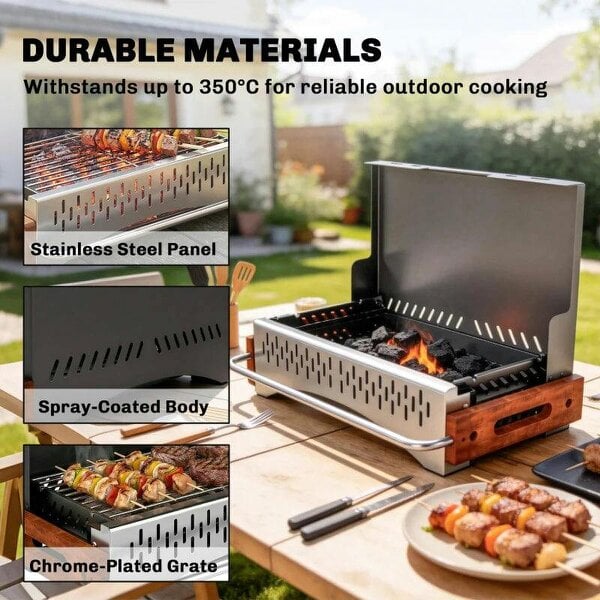 Bobobiy Portable BBQ Grill, Folding Charcoal Barbecue Grill with Removable Charcoal Basin for Camping Picnic Garden Party, Black