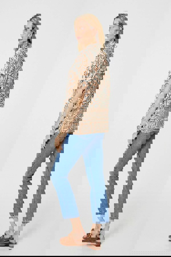 Beige | Printed Button Down Short Sleeve Shirt