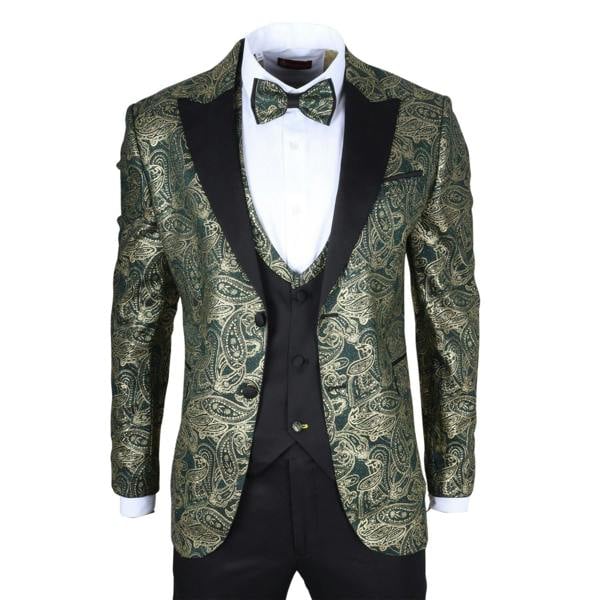 Infinity Leather Men's 4 Piece Green Paisley Wedding Suit Tailor Fit