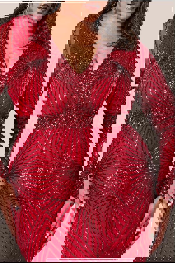 Starburst Sequin Maxi Dress - Red DR1824PLUS
