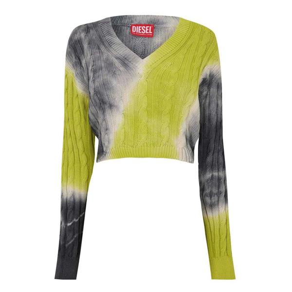 Diesel Womens/Ladies Janel Tie Dye V Neck Crop Sweatshirt - Yellow - 