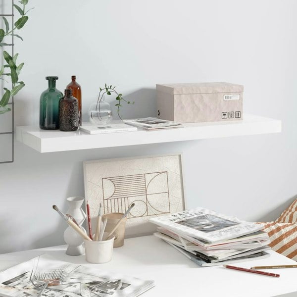 Berkfield Floating Wall Shelf High Gloss White 80x23.5x3.8 cm MDF
