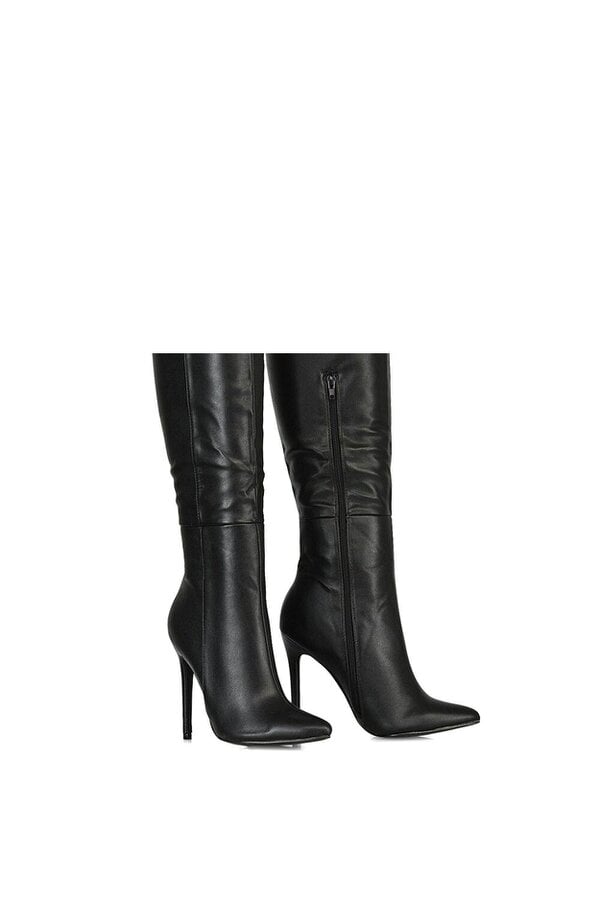 XY LONDON Pointed Toe Zip Up Knee High Stiletto Heel Long Boots
