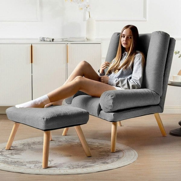 Grey Modern Comfort Adjustable Recliner with Footstool Recliners Living and Home