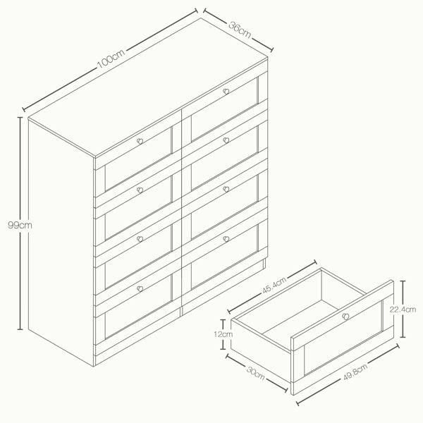 Vida Designs Altino 8 Drawer Chest, Black