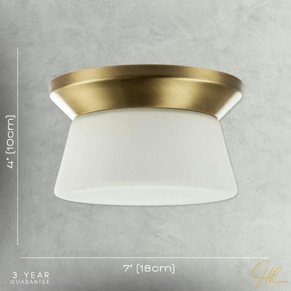 Modern Antique Brass LED Bathroom Ceiling Light with Opal White Glass Image 7