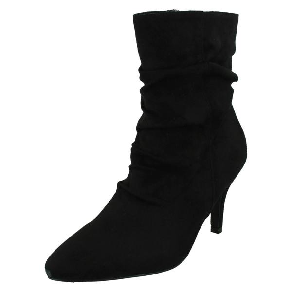 Spot On Ladies Spot On Mid Heel Rouched Ankle Boots with Inside Zip F51244