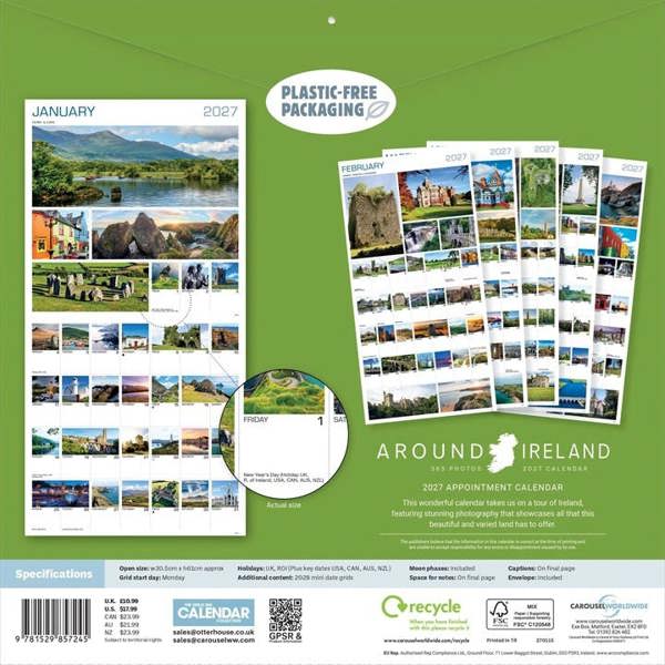 Around Ireland Calendar 2027, Wall Calendars, Month To View, Travel, Gift
