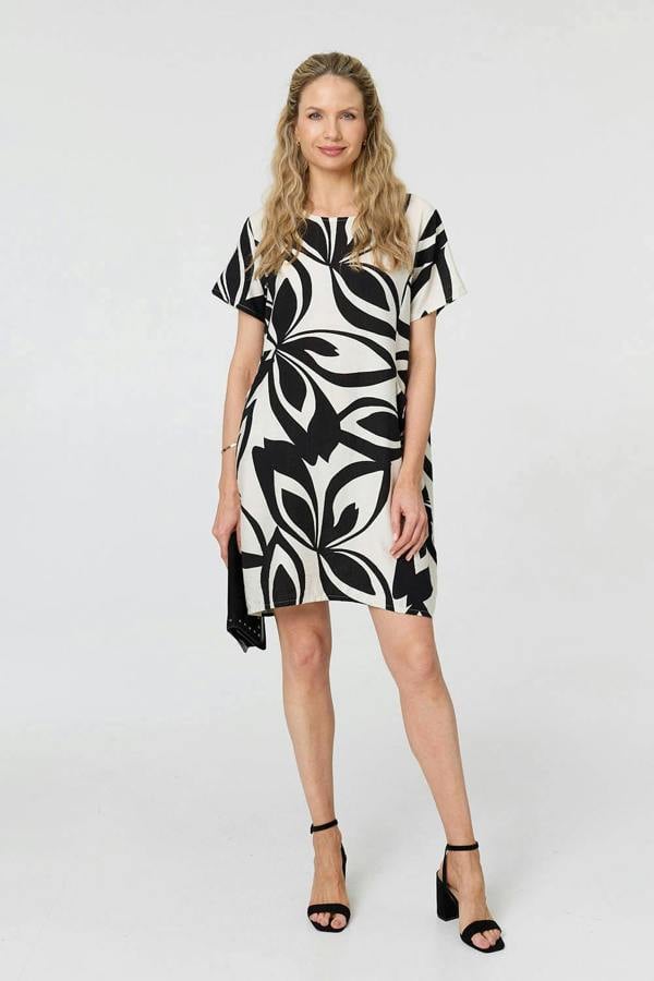 White | Printed Short Sleeve Short Shift Dress