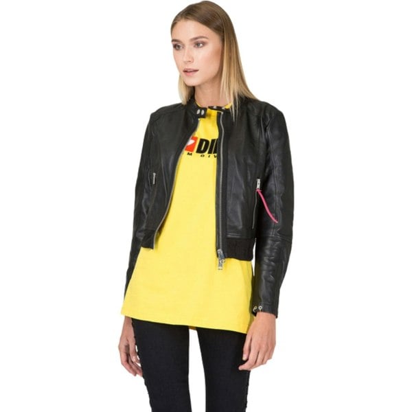 Diesel L-Lyssa-C Black Short Cut Black Leather Jacket