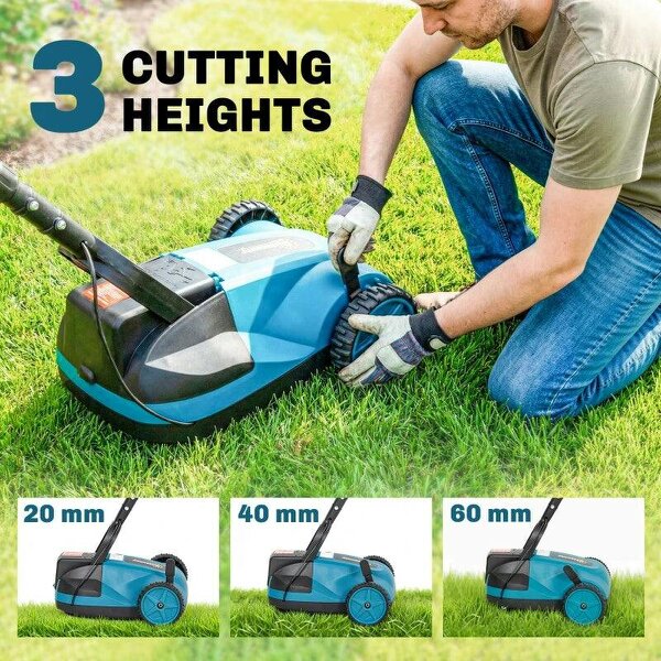 18V Cordless Lawnmower with 2 x 4Ah Batteries & Charger, Battery Lawn Mower with 21cm Cutting Width, 3 Cutting Heights