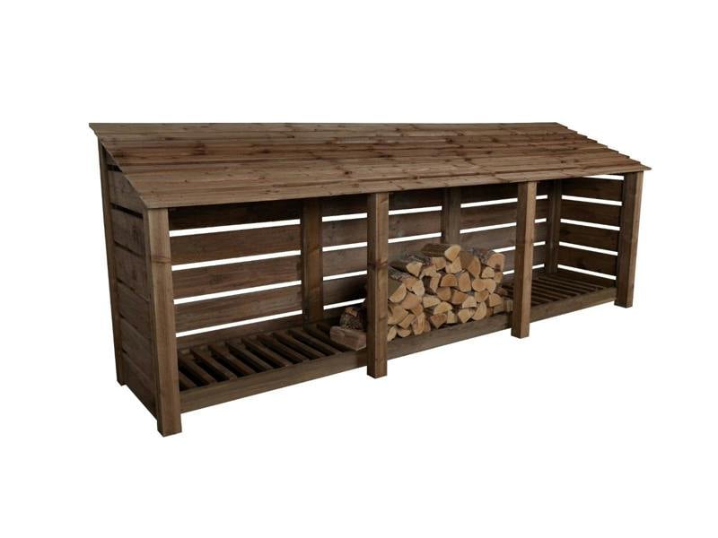 Arbor Garden Solutions Slatted Wooden Log Store W-335cm, H-126cm or 180cm, D-88cm - Brown Finish