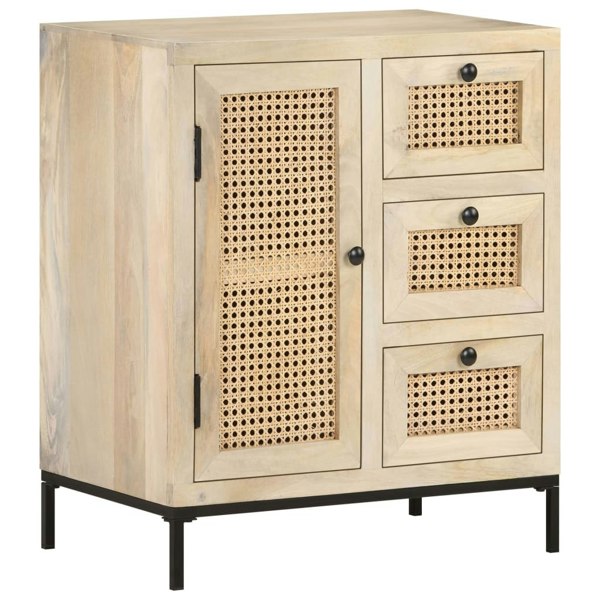 Berkfield Sideboard 60x35x70 cm Solid Mango Wood and Natural Cane