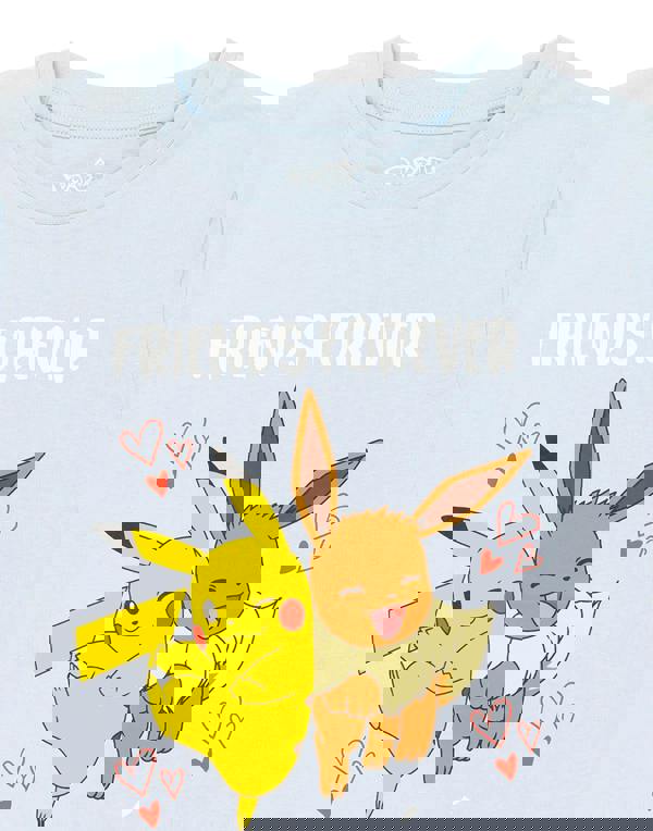 Pokemon Girls Blue Pickache & Eeevee Short Sleeved T-Shirt