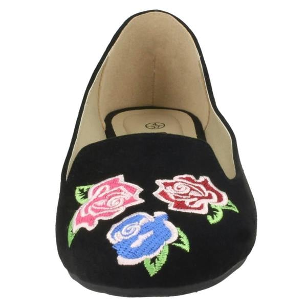 Spot On Ladies Spot On Embroidered Flower Vamp Ballerinas