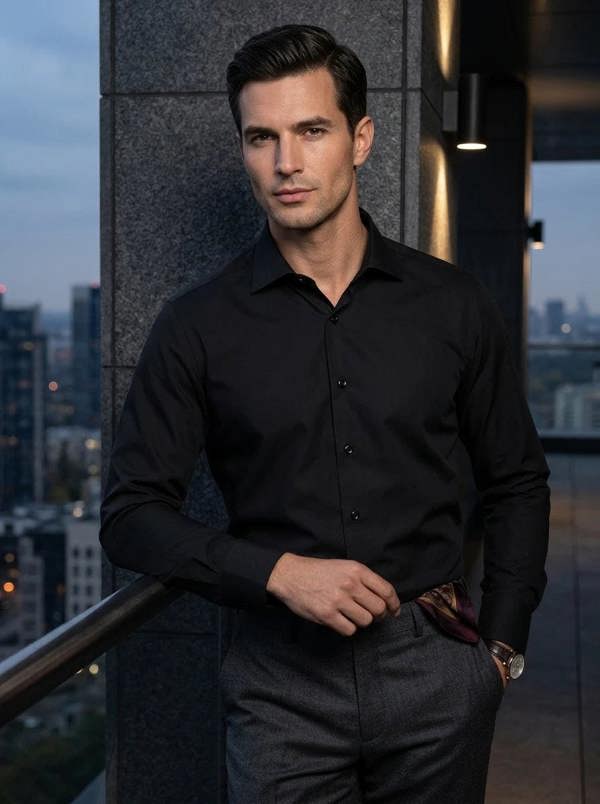 Men's Slim Fit Long Sleeve Button-Down Dress Shirt - Black - TruClothing.com - 7