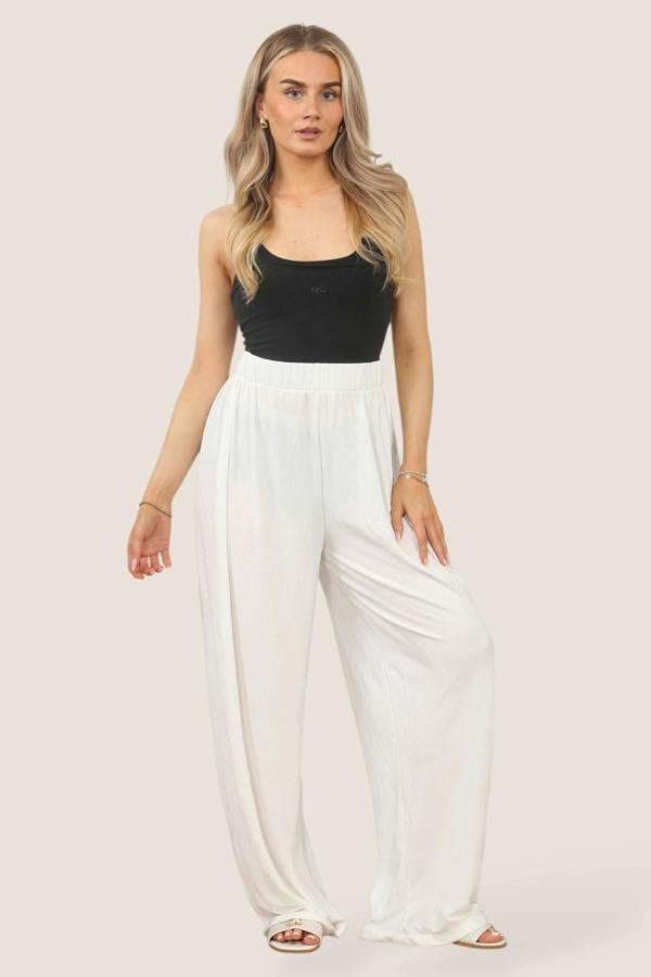Women's Off White Palazzo Pants –  Wide Leg and Lightweight Comfort