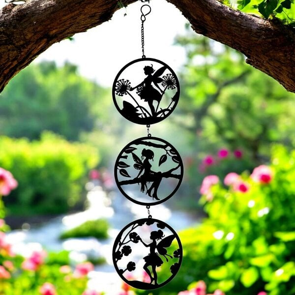 EDH Door Hardware Black Fairy Silhouette Spinner Trio for Garden Décor