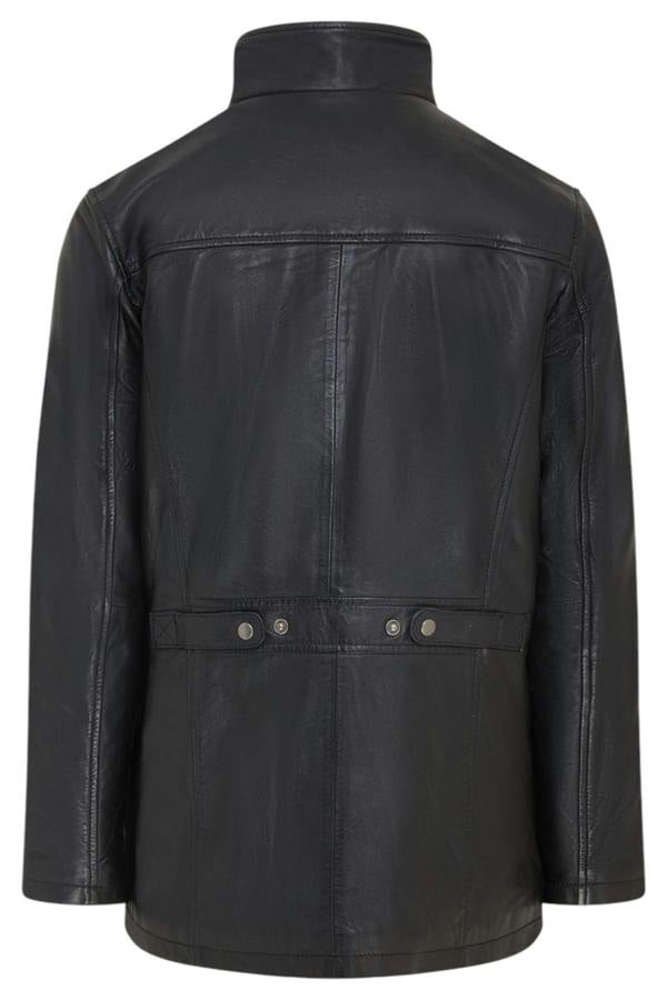 Infinity Leather Men’s Leather Military Jacket Outwear Trenchcoat - Field