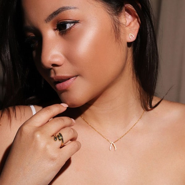 Gold Trip Sparkling Wishbone Necklace