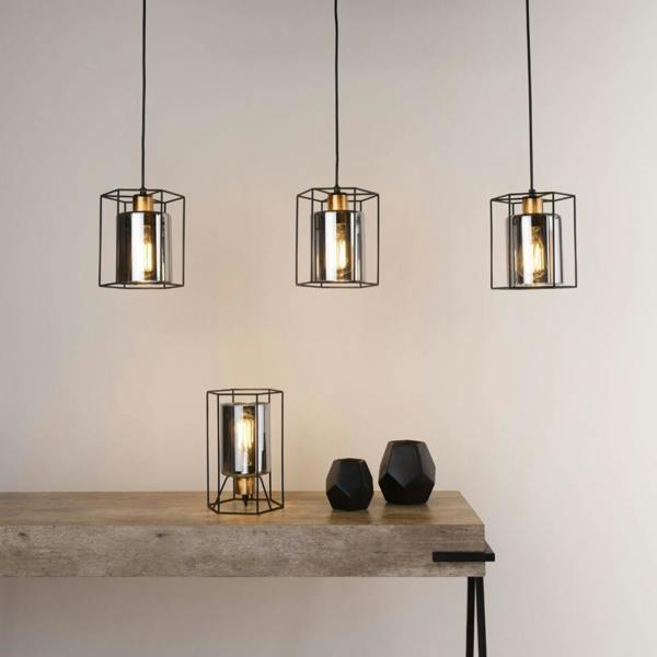 Pagazzi Lighting Sabrina 3 Light Black and Smoked Glass Ceiling Pendant Bar