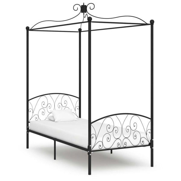 Berkfield Canopy Bed Frame Black Metal 90x200 cm