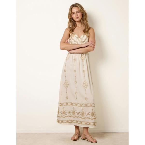 Blue Vanilla Embroidered Maxi Dress With Adjustable Straps