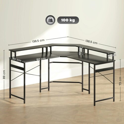Wyld Haus Vevano 138.5cm Black L Shaped Work Desk With Integrated LED Lighting